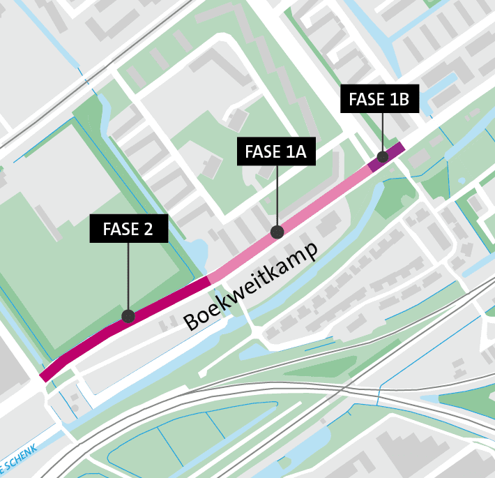 Op deze kaart zijn de 3 fases ingetekend.